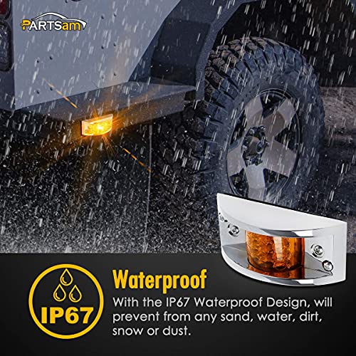 Partsam 10Pcs Armored Trailer Led Clearance And Side Marker Lights Amber 12Led Sealed - Chrome Plastic Housing #TOP3