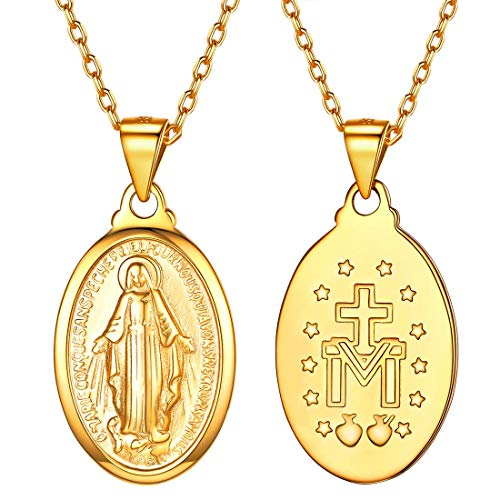 Image of U7 Virgin Mary Necklace for Women,18K Gold Plated /Sterling Silver Oval Miraculous Medal Virgin Mary Pendant Necklace