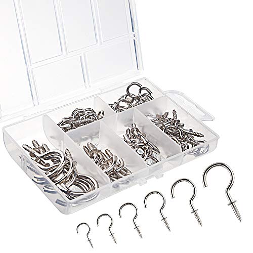 KUUQA 75 Pcs Multi-Size Nickel Plated Metal Ceiling Hooks Screw Cup Hook Holder (Silver) KUUQA 75 Pcs Multi-Size Nickel Plated Metal Ceiling Hooks Screw Cup Hook Holder (Silver)