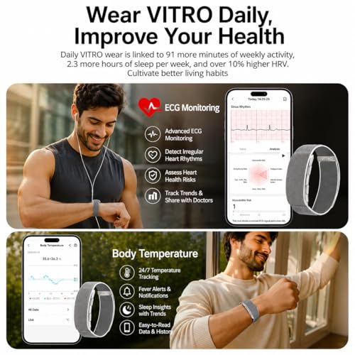 Image of Vitro Smart Fitness Band - Heart Rate, SpO2, Sleep & ECG Monitor | 7 Days Battery | Body Composition | Body Temperature | Multi-Sport Tracker for Daily Health & Fitness (Midnight Blue)