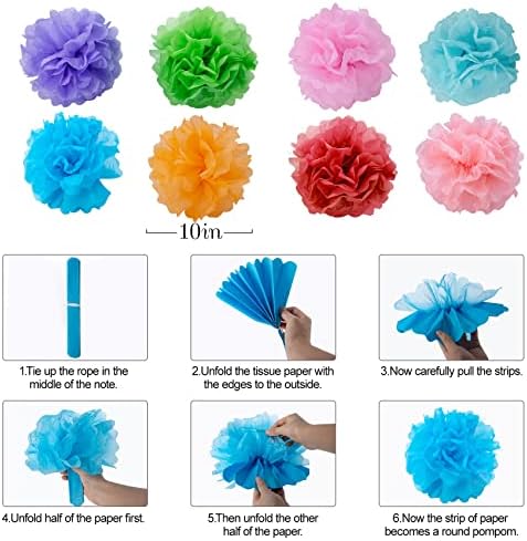 Huryfox Fiesta Party Decorations - 33pcs Colorful Mexican Themed Hanging Paper Fans, Rainbow Paper Pom Poms, Fiesta Bunting and Tissue Paper Streamers for Birthday, Festival, and Rainbow Parties