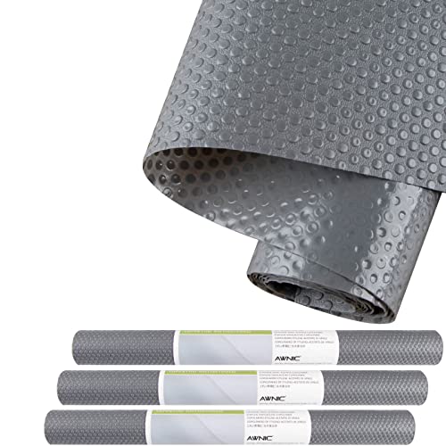 Awnic Tappetino antiscivolo per cassetti, 3 confezioni da 3 pezzi, tappetino antiscivolo da cucina, base ritagliabile, antiscivolo, sicurezza alimentare, impermeabile, grigio scuro, 30 cm x 150 cm