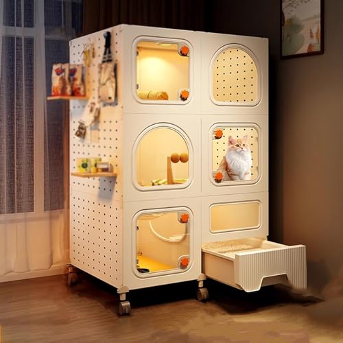 猫 ケージ 大型 トイレ付き 猫ケージ3段 キャスター付き 屋内用猫ケージ トイレ付き キーバッグを吊るすためのペグボードで囲まれた屋内用猫ハウス(71*36*110cm)