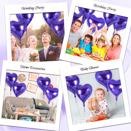 Image of 12 Pcs Purple Heart Balloons,18 Inch Heart Foil Balloons Love Balloon Valentine Balloon for Birthday Party Wedding Engagement Party Baby Shower Valentine Day Decorations