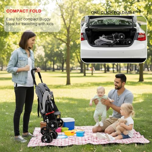 Image of Baybee Stroller Baby for Boy & Girl 0 to 3 Years | Foldable Strollers with Canopy, Parent Handle, 2-Position Adjustable Seat, 2-Point Safety Belt | Travel Pram for Kids (Grey)