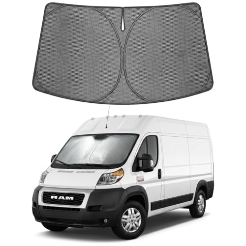 Image of Proadsy Windshield Sun Shade Custom Fit Dodge Ram promaster 2014-2026 Ice Crystal Black Front Window Sunshade UV and Heat Blocker Foldable Visor Keeps Car Cooler for Summer Parking and Daily Use