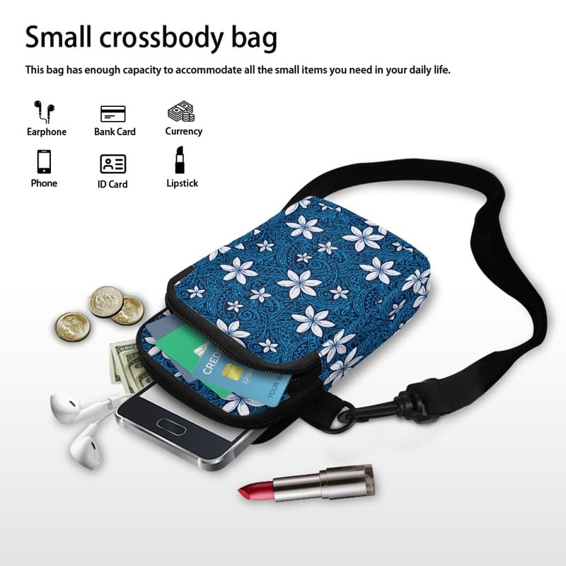 Image of Hawaiian Tribal Small Crossbody Bags for Women Cell Phone Bag Purse, Sea Turtle Zipper Sling Purses Shoulder Bag