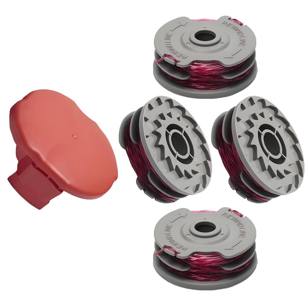 Txdzking 4-Pack Strimmer Spool & Line Replacement with 1 Cover Compatible with Flymo Contour 500E, 500 XT, Power Trim, Mini Trim, Multi Trim – Replaces FLY021/513937190 & FLY060