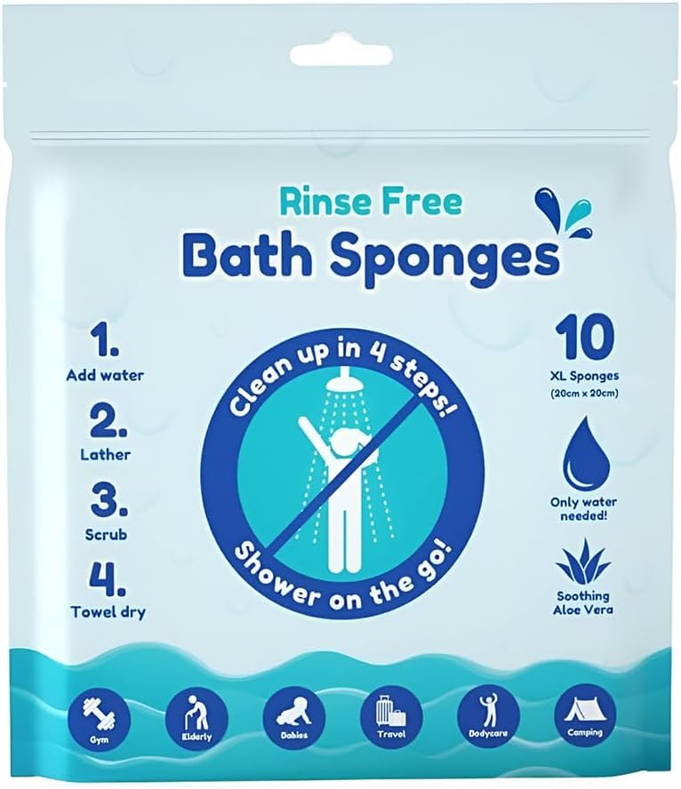 Rinse Free Bath Shower Sponge Wipes Body Wash for Bathing Bed Bath Extra Moist Wet Wipes for Adults Hospital Hygiene Cleaning Eldery & Bedridden Care Camping &Traveling Disposable | Pack of 1(10 pc)