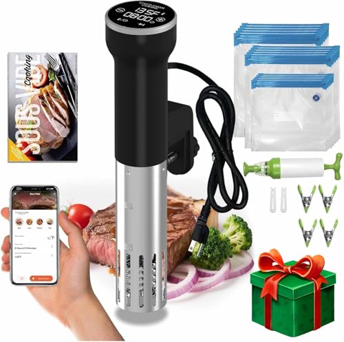 CATTLEMAN CUISINE Sous Vide Cooker WiFi Kit, 1000W, Waterproof, Sous Vide Machine, Immersion Circulators for Suvee Cooker Kit with Vacuum Bags, Vacuum Pump, Precision Temperature Timer, Noise-free