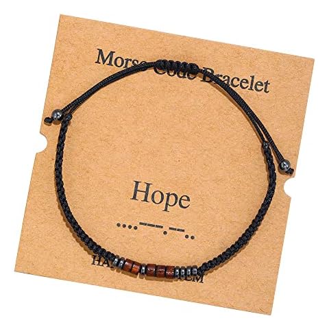 RINTOLER Morse Code Bracelets for Women Men Gifts for Her Best Friend Funny Inspirational Bracelets for Women Jewelry Adjustable Silk Beaded Wrap Bracelet (Hope) Cover