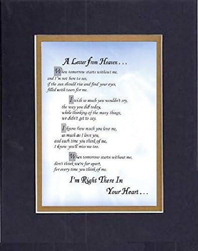 GoodOldSaying - Poem for Bereavement - A Letter from Heaven Poem on 11 x 14 inches Double Beveled Matting (Black On Gold)
