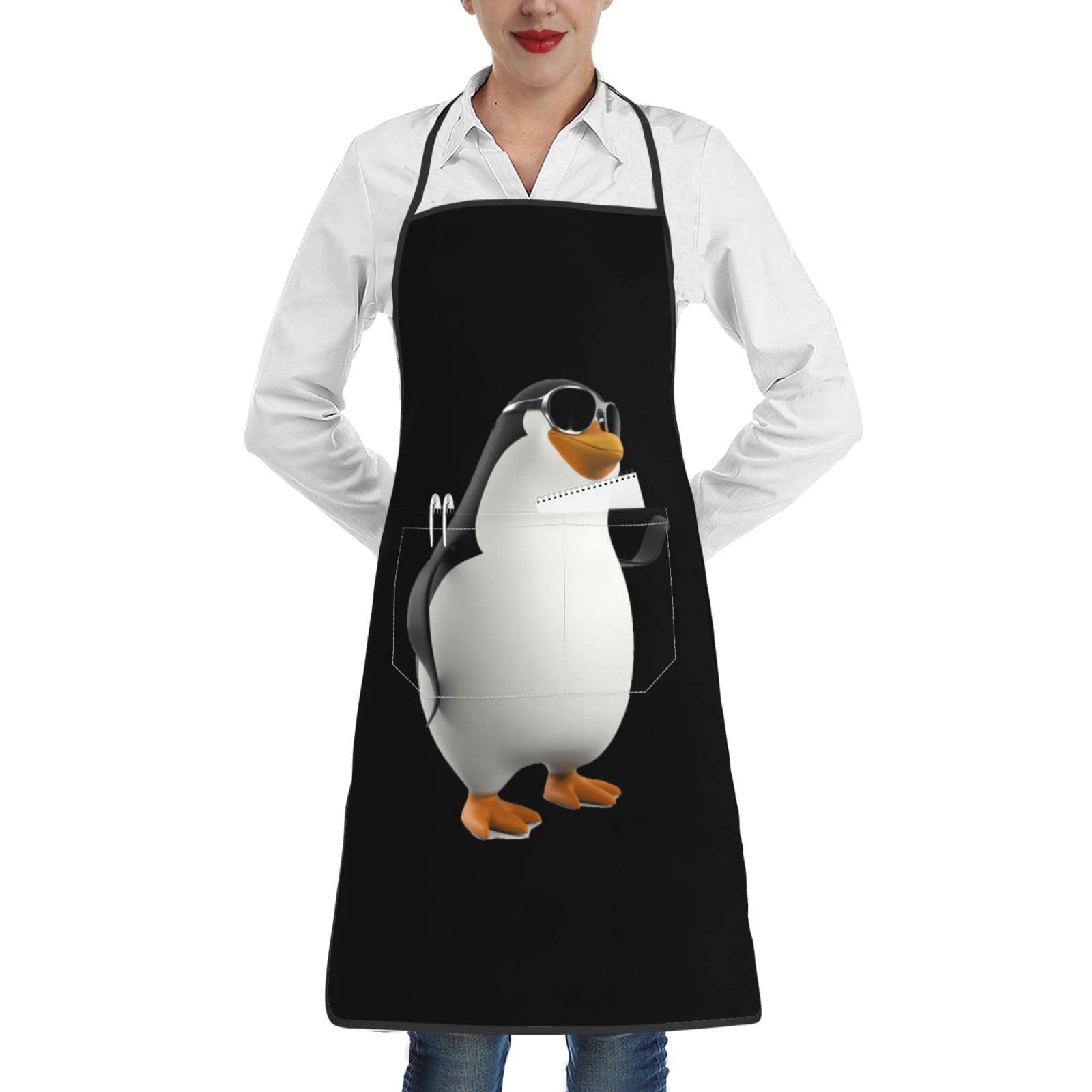 Aseelo Penguin With Glasses Aprons, Unisex Cooking Apron Bib Apron With Pockets For Home Kitchen Restaurant Bbq Baking
