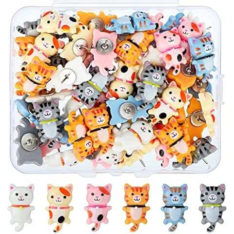 60 Pcs Cat Push Pin Cute Decorative Thumbtacks Creative Push Pins for Cork Board Decorative Push Pins Cute Push Pins Thumb Tacks Thumb Nails for Photos Wall Maps Bulletin Board Corkboards, 10 Colors Cover