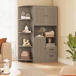   Gizoon-604-Farmhouse-Kitchen-Pantry-Storage-Cabinet-with-Doors-and-Adjustable-Shelves-Large-Kitchen-Hutch-with-Drawers-Freestanding-Cupboard-for-Dining-Room-Living-Room-Grey
