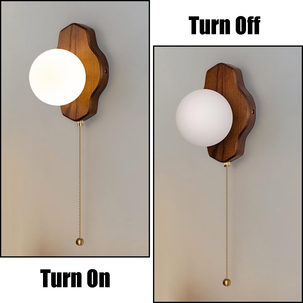 G9 Light Source Glass Shade Wall, Single Head Minimalist Wood Lamp, Modern Industrial Style Sconce, Bedroom Living Room Entryway Mounted Fixtures