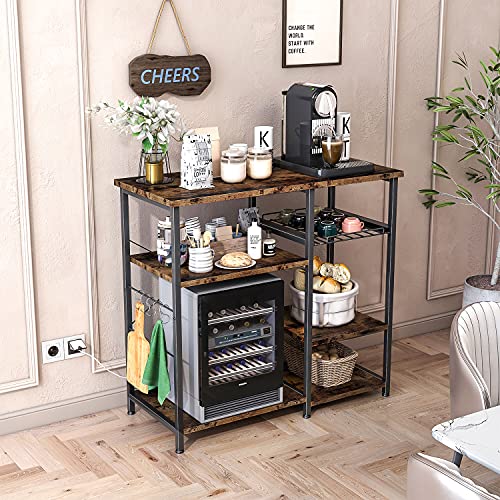 ODK Kitchen Bakers Rack, Utility Storage Shelf Microwave Oven Stand, 3-Tier+3-Tier Coffee Bar Table with 10 S-Shape… - Image 3