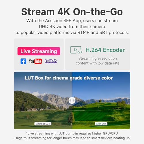 Accsoon SeeMo 4K para Android, dispositivo portátil 4K HDMI de grabación y streaming de vídeo H.264, codificador H.264, salida USB-C, vigilancia en directo, soporte LUT, alimentado por batería NP-F - imagen 2
