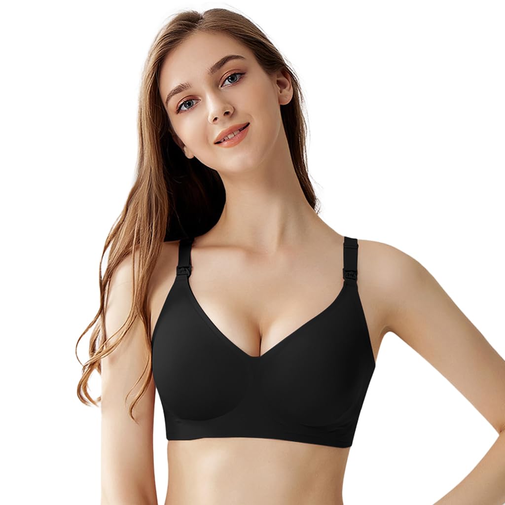 Womens Nursing Bra for Breastfeeding, Front Opening Pad Design, Full-Coverage Maternity Bra, Wire-Free Comfort Bra for Nursing Mom, Size L, Black-image-39