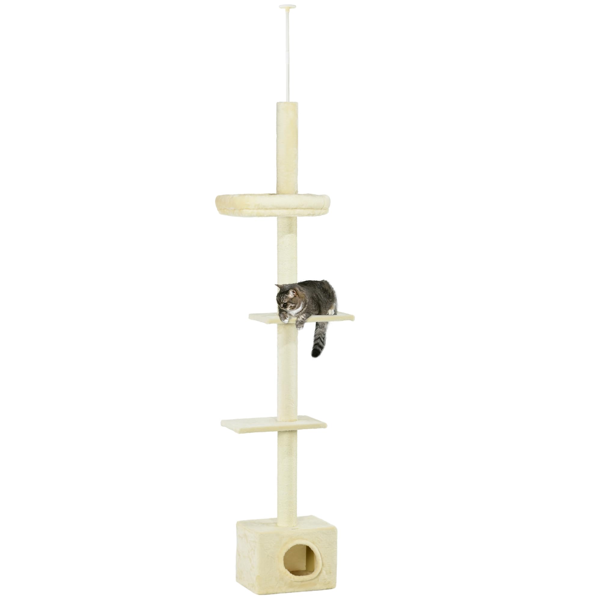 PawHut Kratzbaum höhenverstellbar 230-260 cm 4 Ebenen mit Condo Beige