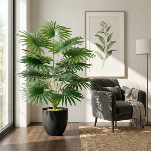 Image of Dekorly Plastic Fake Plants Artificial Floor Plants Large Tropical Palm Tree for Home Decor (Areca)