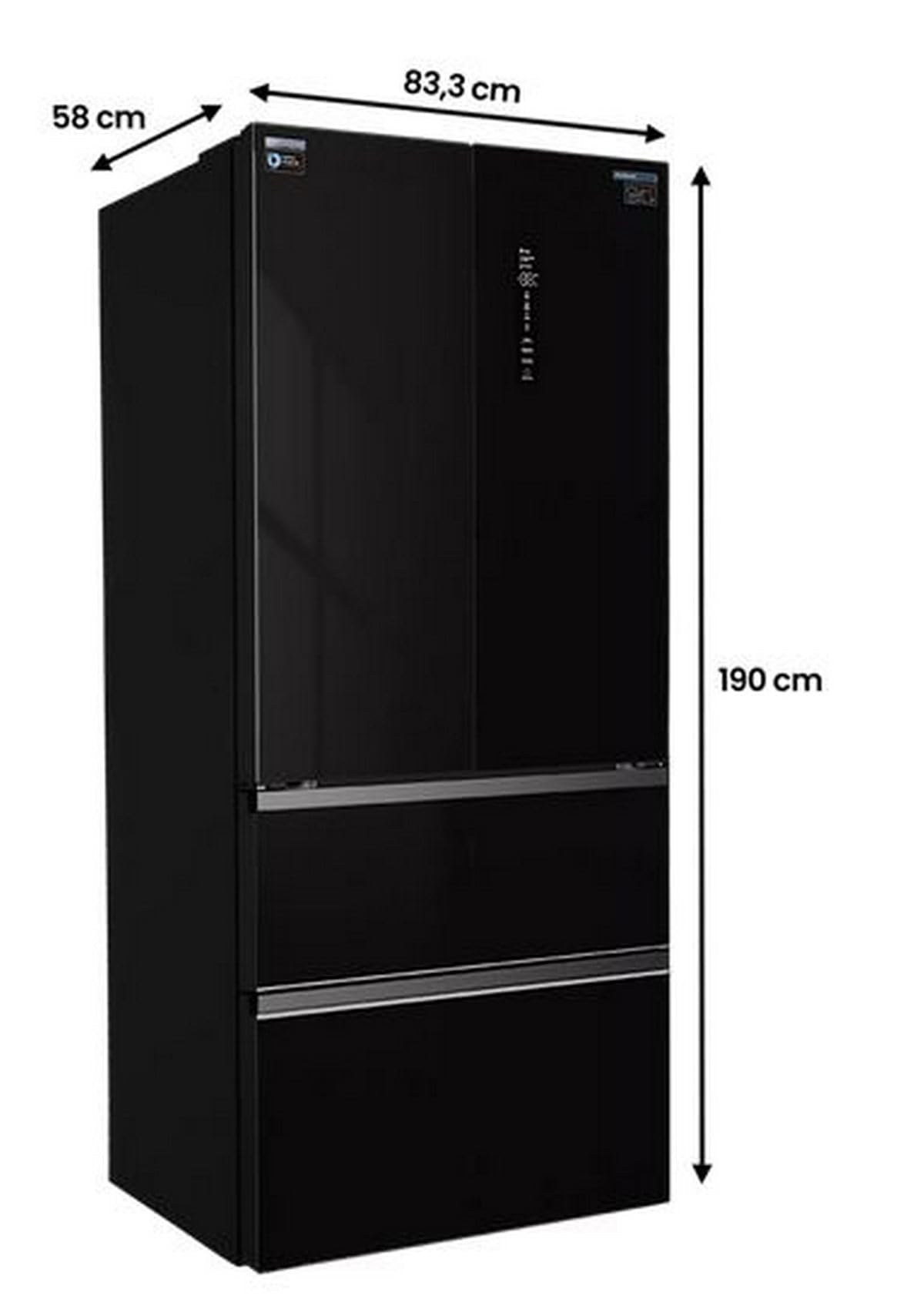 INFINITON ELECTRONICS Frigorifico Americano FRD-580Q90, 190 cm de Altura, 458 Litros, E, Inox, Total No Frost (Negro || FRD-580Q90NEG)