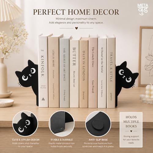 Image of Cute Kitten Metal Bookends Set of 2 - Heavy Duty Bookend for Shelves, Desk & Office, Decorative Book Organizer & Books Holder, Non Slip Metal Bookends for Books