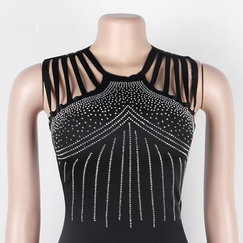 Image of Jigfar Women Sexy Elegant Rhinestone Mesh See Through Party Club Night Split Bodycon Formal Maxi Dress