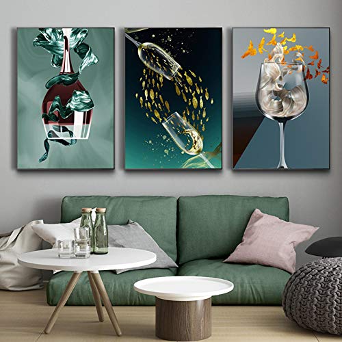 Affiches or abstrait bateau dans la tasse de vin peinture toile salon chambre 20x30cmx3