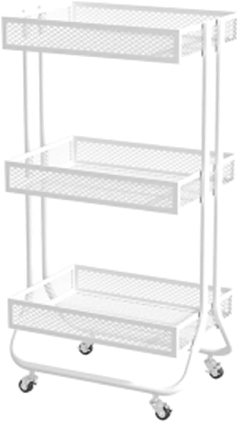 SSDDLZEQ Mobile Salon Station, Salon Cart 3 Tier Salon Trolley Iron Trolley Cart Heightened Guardrail Salon Rolling Cart With Casters Salon Trolley Cart(White)