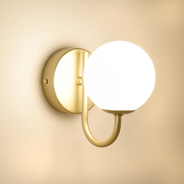 HARPER LIVING 1xG9 Up Wall Light and Sconce, Gold Finish, Globe Shaped Shade, Suitable for LED Upgrade, Ideal for Bedroom, Living Room, Hallway, Hotel, B&B
