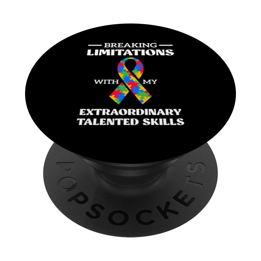 Autism Awareness Puzzle Ribbon Autistic Child Talents Skills PopSockets Swappable PopGrip, Black