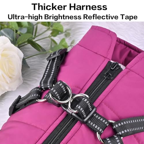 Hundejacke mit Geschirr, Wasserdichter Warmer Hund Wintermantel für Kleine Mittel Große Hunde, Hundemantel für Labrador Chihuahua Französische Bulldogge