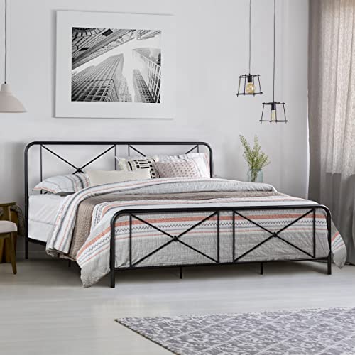 Image of Hillsdale Furniture King Metal Bed with Double X Design Platform, Black