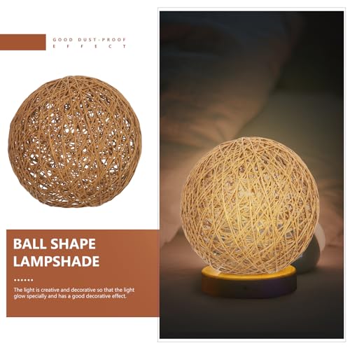Image of ORFOFE Rattan Woven Lampshade Ball Shape Ceiling Light Cover Table Lamp Cover Durable Decorative Lamp Accessory for Living Room Bedroom Study 5.90X5.90X5.90In