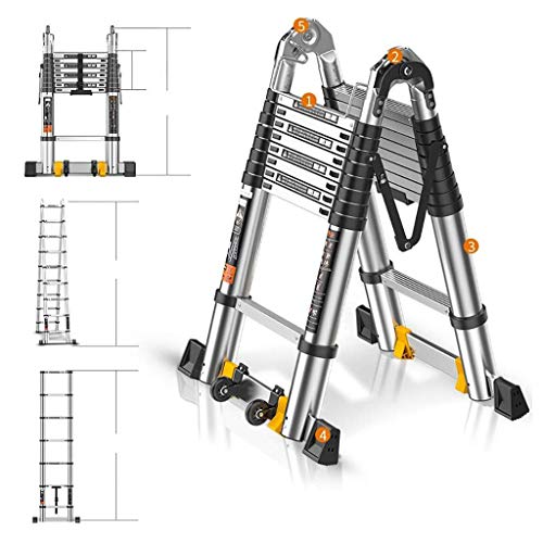 Preisvergleich Produktbild MTYLX Teleskopleiter, Tritthocker, Klappleiter mit Rädern, Hebetechnik-Leiter, gerade Treppen, Verdickung Fischgrätenleiter, 2,2 + 2,2 m
