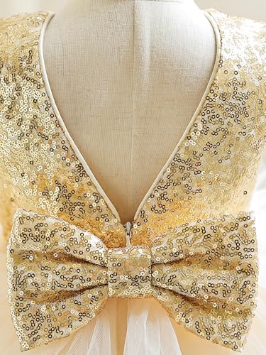 Girls Sequin Tulle V-Back Dress Sleeveless Multilayer Chiffon Birthday Party Dresses with Bow3