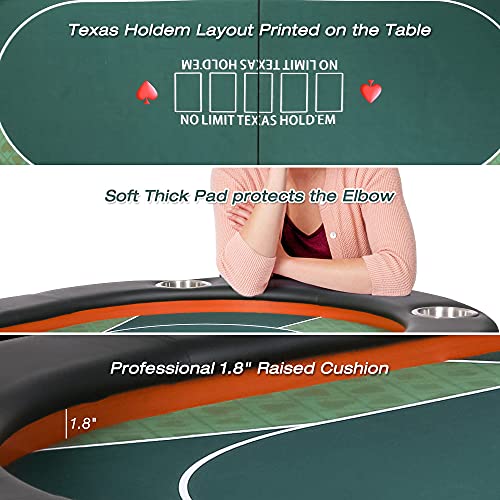 Luckyermore Poker Table Foldable 8 Playes, W/Upgraded Padded Rails & Stainless Steel Cup Holders, Texas Holdem Poker Table For Texas Casino Leisure Game Blackjack Board Game, No Assembly Required #TOP4
