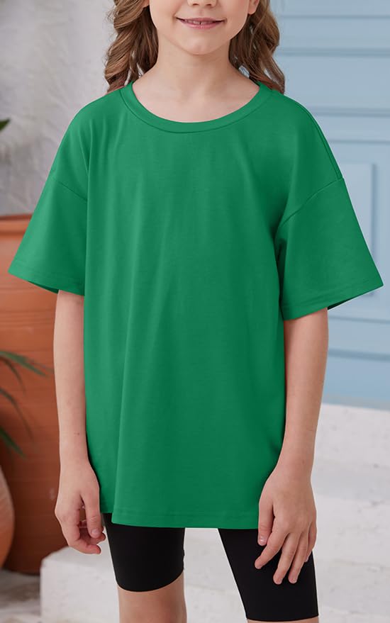 Image of ZDC Girls Short Sleeve T Shirts Kids Summer Oversized Tops Trendy Crewneck Basic Tees 5-14 Years