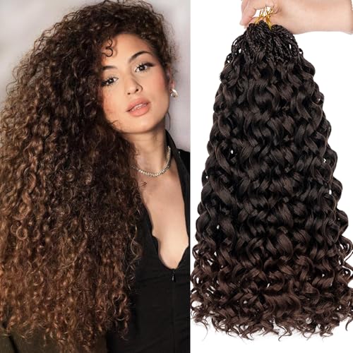 Trenzas sintéticas de ondas de agua Gogo Curl, fibra seleccionada en marrón degradado