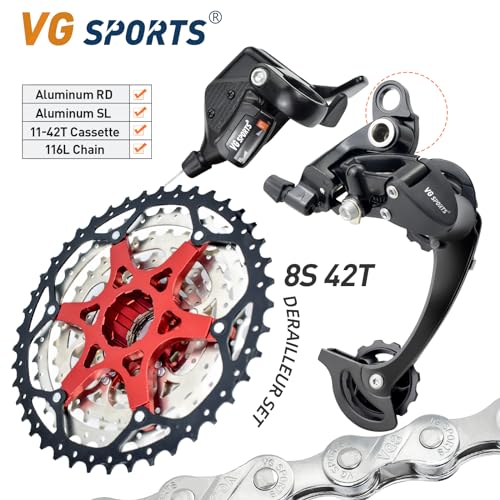 VG Sports 8 Speed MTB Groupset Bike Chain 11-42T Cassette 1x8 Speed Rear Derailleur& Shifter (8S 11-42T Set)