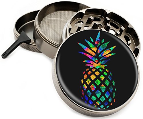 Rainbow Pineapple Colorful 4 Piece Large Silver Aluminum or Zinc Metal Herb Grinder