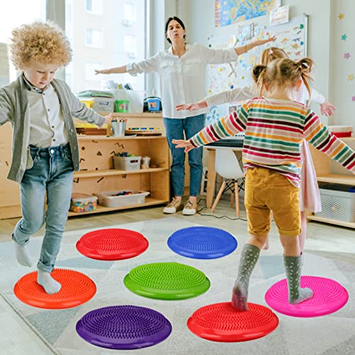 Image of Amylove 6 Pcs Wiggle Cushion Inflated Wobble Cushions for Sensory 13 Inch Balance Disc Kids Flexible Seating Exercise Sensory Pad Chair Cushion for Classroom Office School (Curated Color)