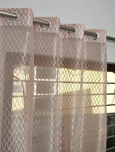 Image of HOME UTSAV Premium Sheer Net Curtain for Window 5 Feet | Transparent Net Fabric with Geometric Design | Pack of 1, Beige