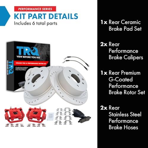Image of TRQ Performance Rear Brake Pad and Rotor Set Ceramic Drilled Slotted Coated | For 2013 Nissan Altima