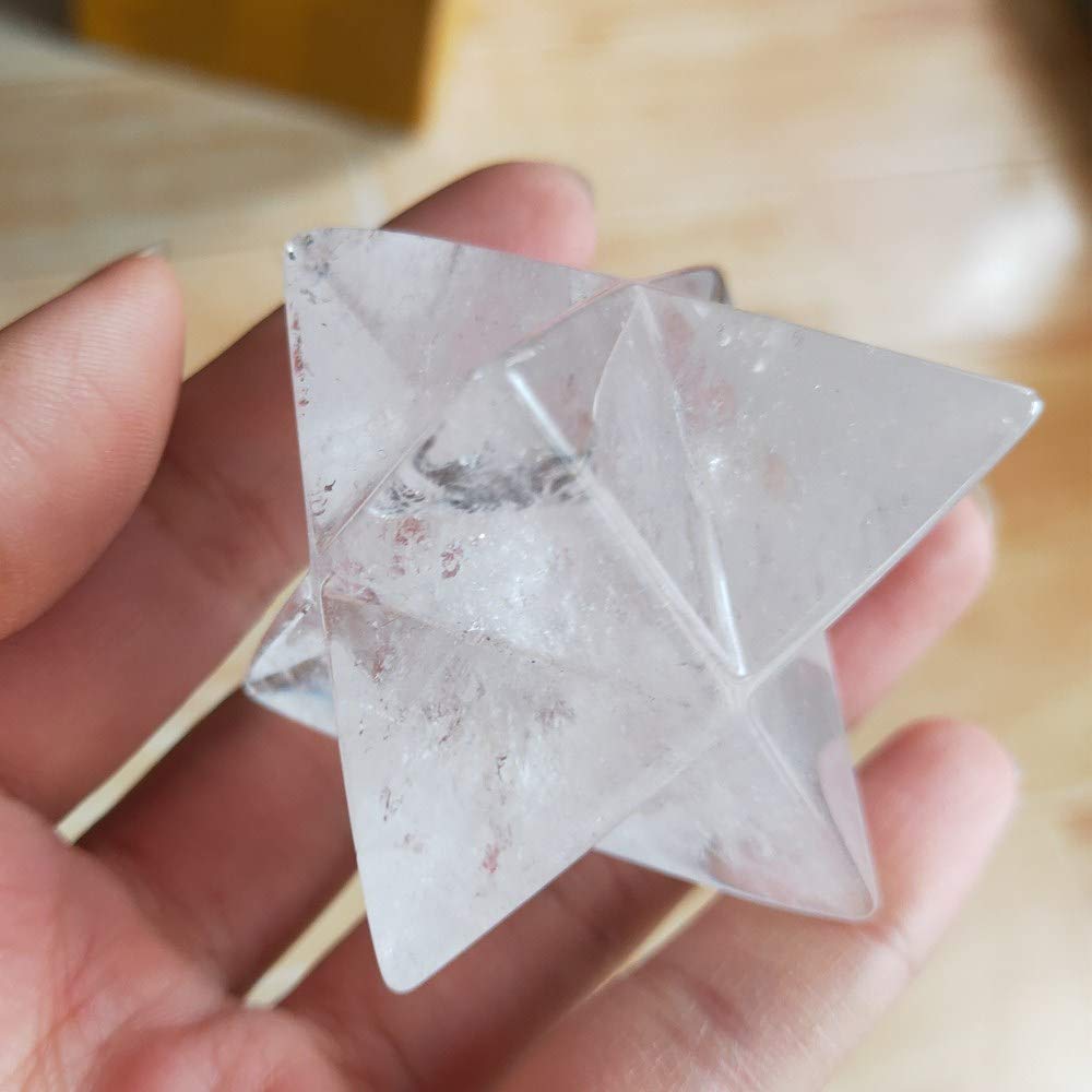 Cristallo di Meditazione Naturale 5cm Natural Clear Crystal Merkabah Pendulum Pietre di Cristallo Pietre di Cristallo Merkaba Stelle Pendente Gioielli Collana Minerali di energia Pietra di Cristallo