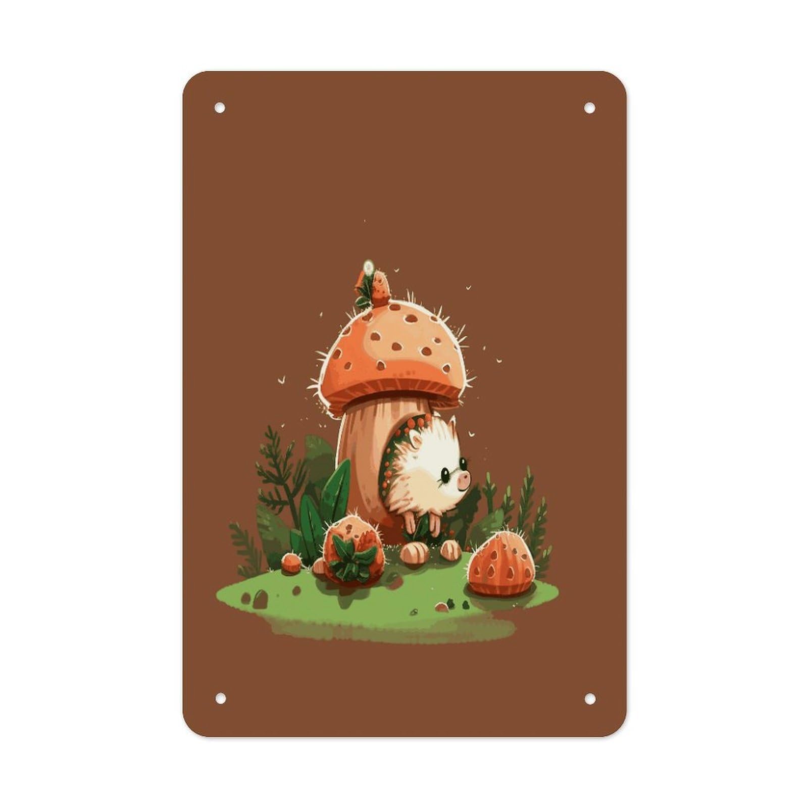 Btcowzrv Style Hedgehog And Mushroom Metal Tin Sign Wall Decor Hanging Plaque