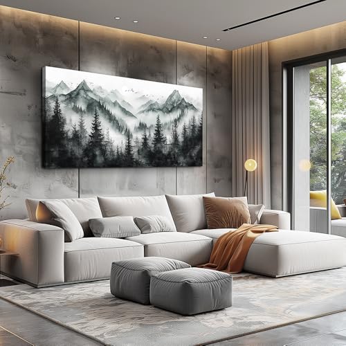 KELIYUAN Canvas Wall Art For Living Room Bedroom Wall Decor Home Office Black And White Foggy Forest Mountain Ink Landscape Paint Room Hallway Prints Artwork Picture Home Wall Aesthetics 20x40 In
