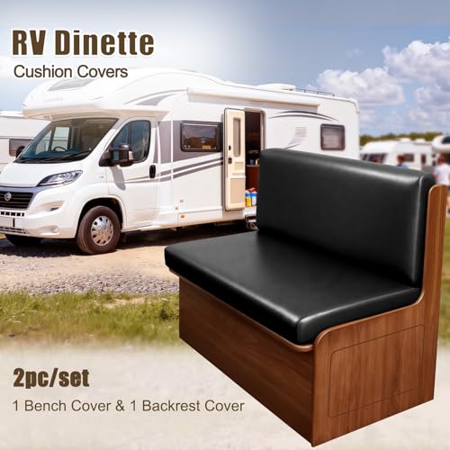Image of SearchI PU Leather RV Dinette Cushion Covers, Stretch Camper Cushion Slipcovers for Travel Trailer Couch RV Booth Seat, Replacement Camper Sofa Chair Protector(1 Backrest Cover & 1 Bench Cover, Black)