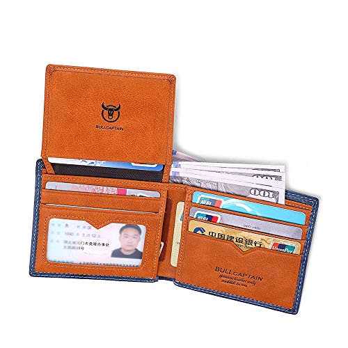 BULLCAPTAIN Men's Leather Wallet with Attached Flip Pocket RFID Protected Slim Bifold with 7 Credit Card Pockets (1-c-Skyblue)4